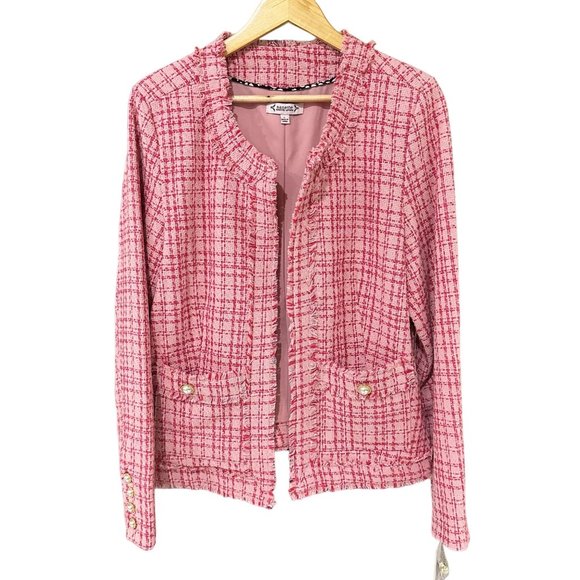 Nanette Lepore Jackets & Blazers - NWT Nanette Lepore Pink Classic Tweed Blazer Pearl Button Preppy Size Large